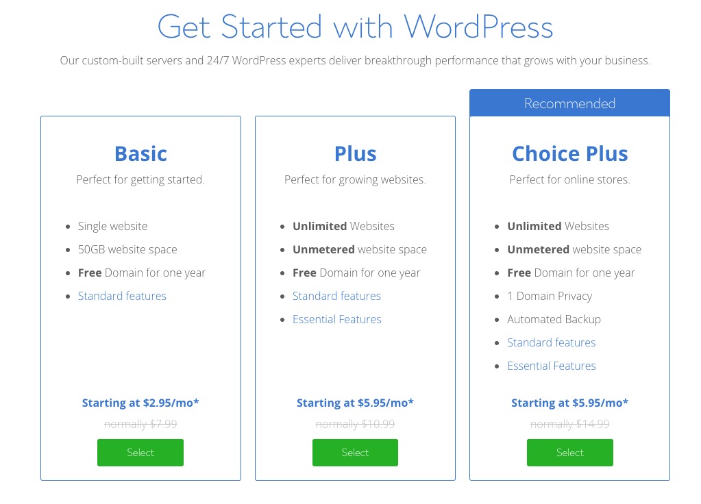 Bluehost  Wordpress Hosting Plans